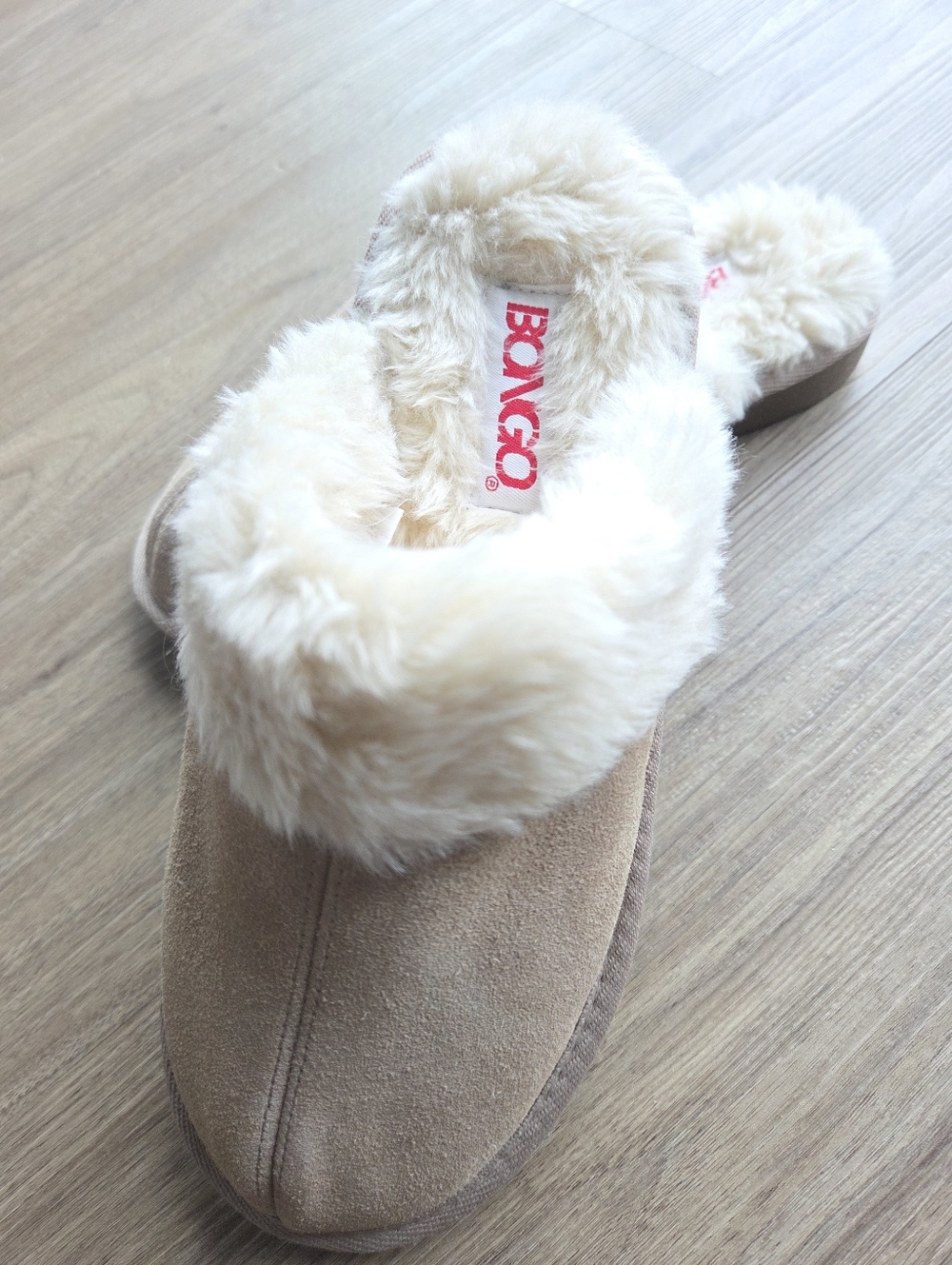 NWOT Bongo Tan Suede Faux Fur Slippers Mule Clog 6